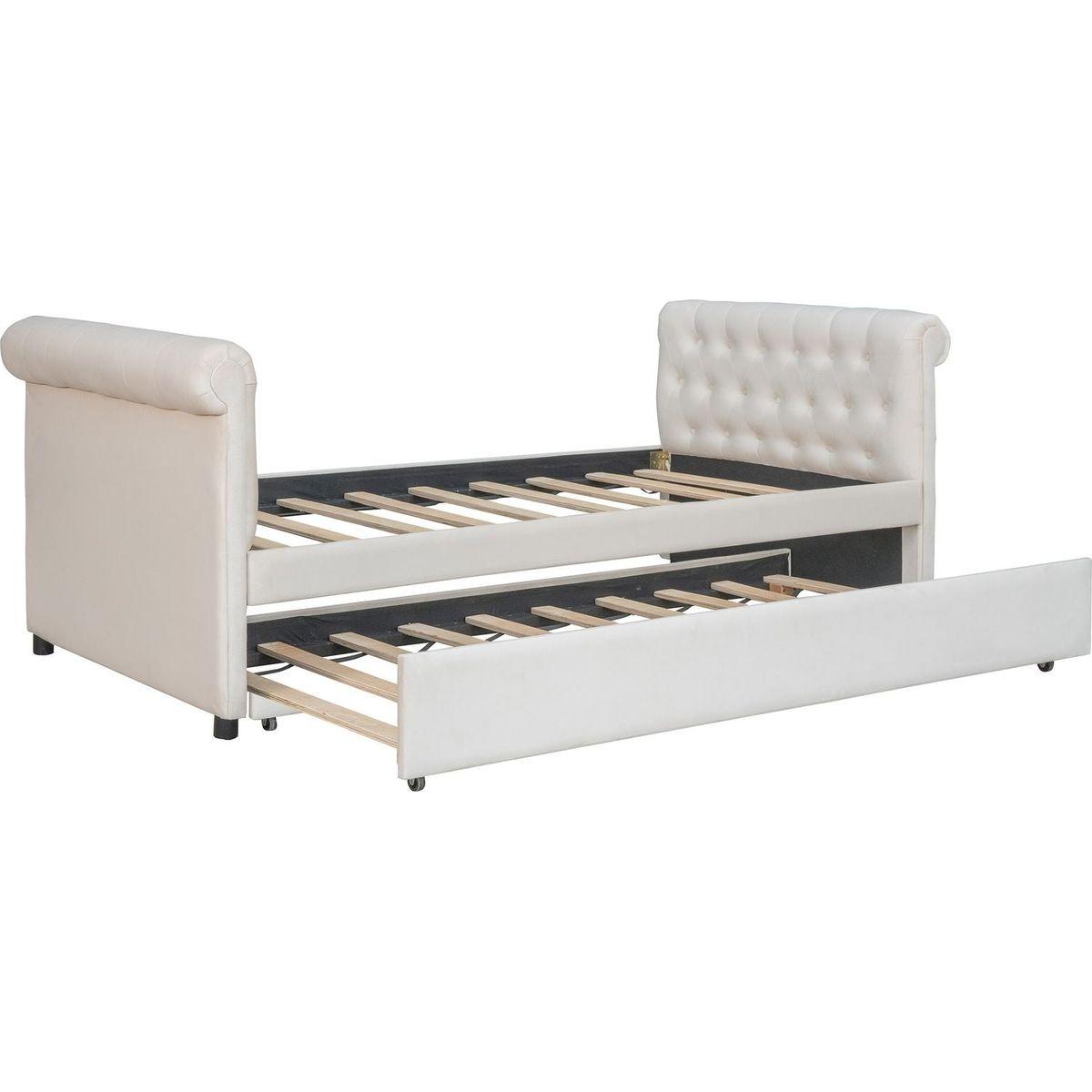 Twin Size Upholstered daybed with Trundle, Wood Slat Support, Beige(OLD SKU :LP000116AAA)