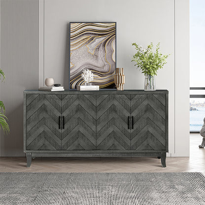 Stronger Vintage Style Buffet Cabinet, Lacquered Accent Storage 4 Door Wooden Cabinets, Thickened Sideboard Storage Cabinet for Entryway, Living Room, Taupe Grey - Streamdale Furniture