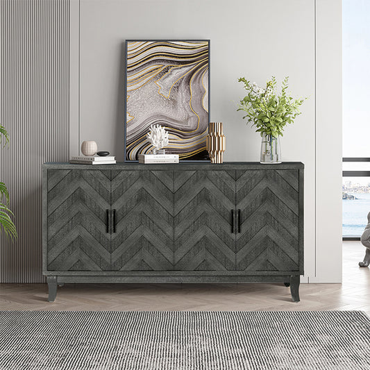 Stronger Vintage Style Buffet Cabinet, Lacquered Accent Storage 4 Door Wooden Cabinets, Thickened Sideboard Storage Cabinet for Entryway, Living Room, Taupe Grey