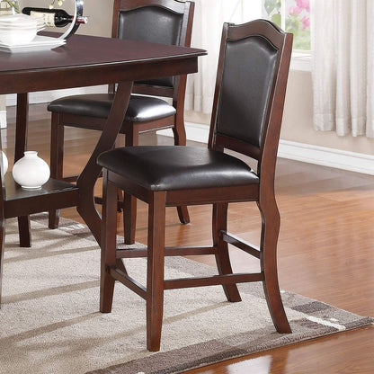 Dark Brown Wood Finish Set of 2 Counter Height Chairs Faux Leather Upholstery Seat Back Kitchen Dining Room Chair