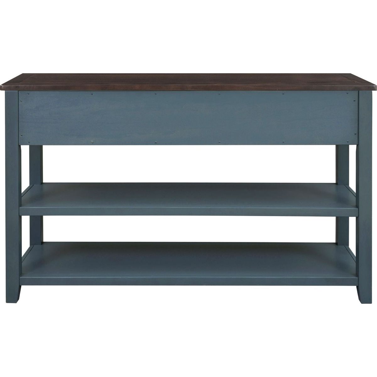 Retro Design Console Table with Two Open Shelves, Pine Solid Wood Frame and Legs for Living Room (Navy) - Streamdale Furniture