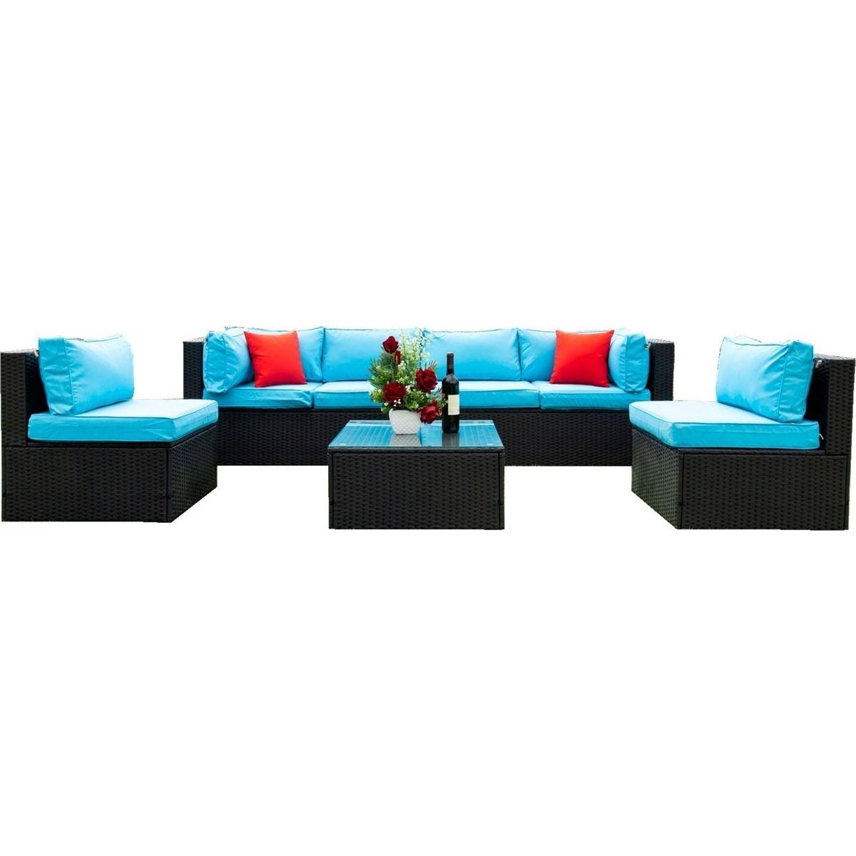 5 Pieces PE Rattan sectional Outdoor Furniture Cushioned U Sofa set with 2 Pillow