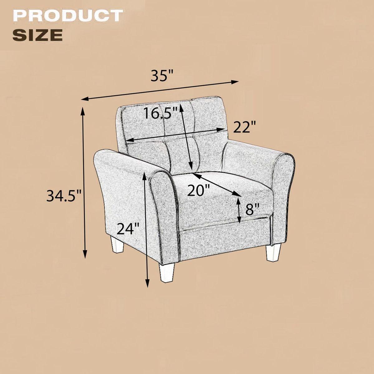 35" Modern Living Room Armchair Linen Upholstered Couch Furniture for Home or Office, Light Grey,(1-Seat,)