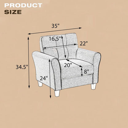 35" Modern Living Room Armchair Linen Upholstered Couch Furniture for Home or Office, Light Grey,(1-Seat,)