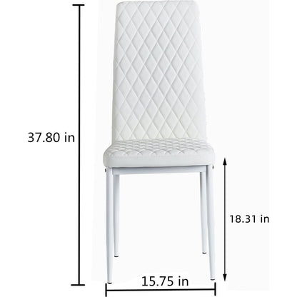 White modern minimalist dining chair fireproof leather sprayed metal pipe diamond grid pattern restaurant home conference chair set of 6