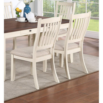 White Classic 2pcs Dining Chairs Set Rubberwood Beige Fabric Cushion Seats Slats Backs Dining Room Furniture Side Chair