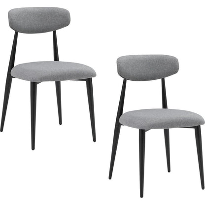 Modern Dining Chairs Set of 2, Curved Backrest Round Upholstered and Metal Frame, Grey