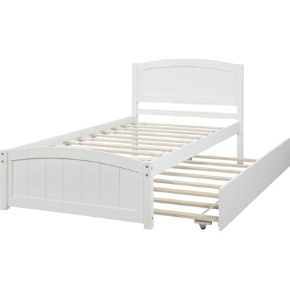 Twin size Platform Bed with Trundle, White - Streamdale Furniture