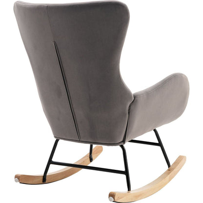 Velvet Fabric Padded Seat Rocking Chair With High Backrest And Armrests