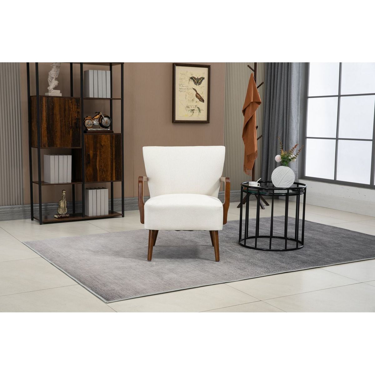 Wood Frame Armchair, Modern Accent Chair Lounge Chair for Living Room