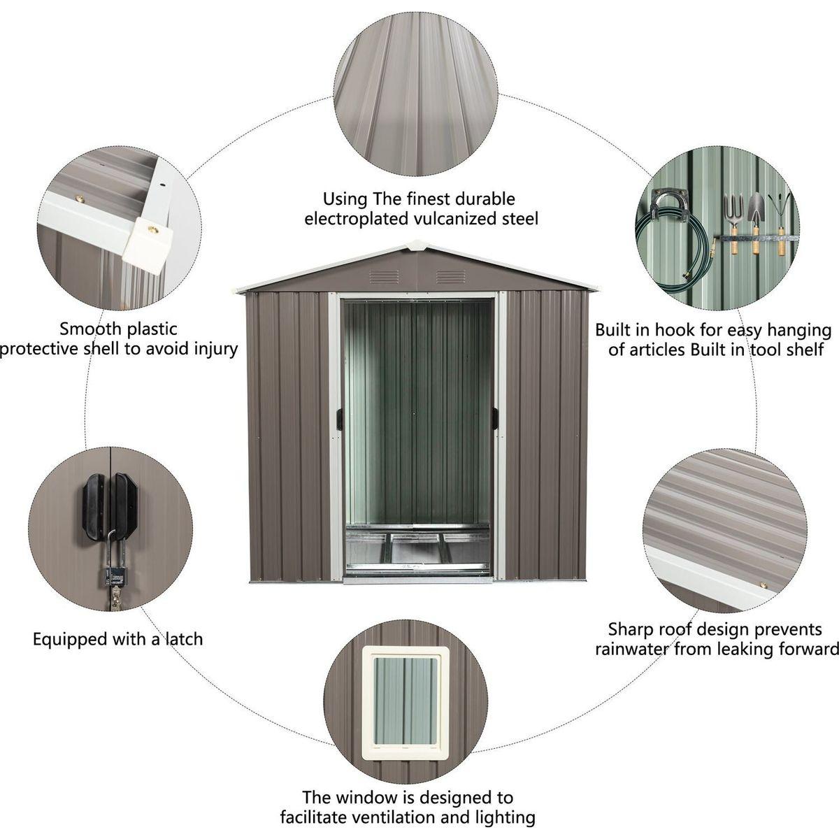 6ft x 5ft Outdoor Metal Storage Shed gray With window