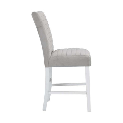 Elizaveta Counter Height Chair (Set of 2), Gray Velvet, Faux Crystal Diamonds &White High Gloss Finish