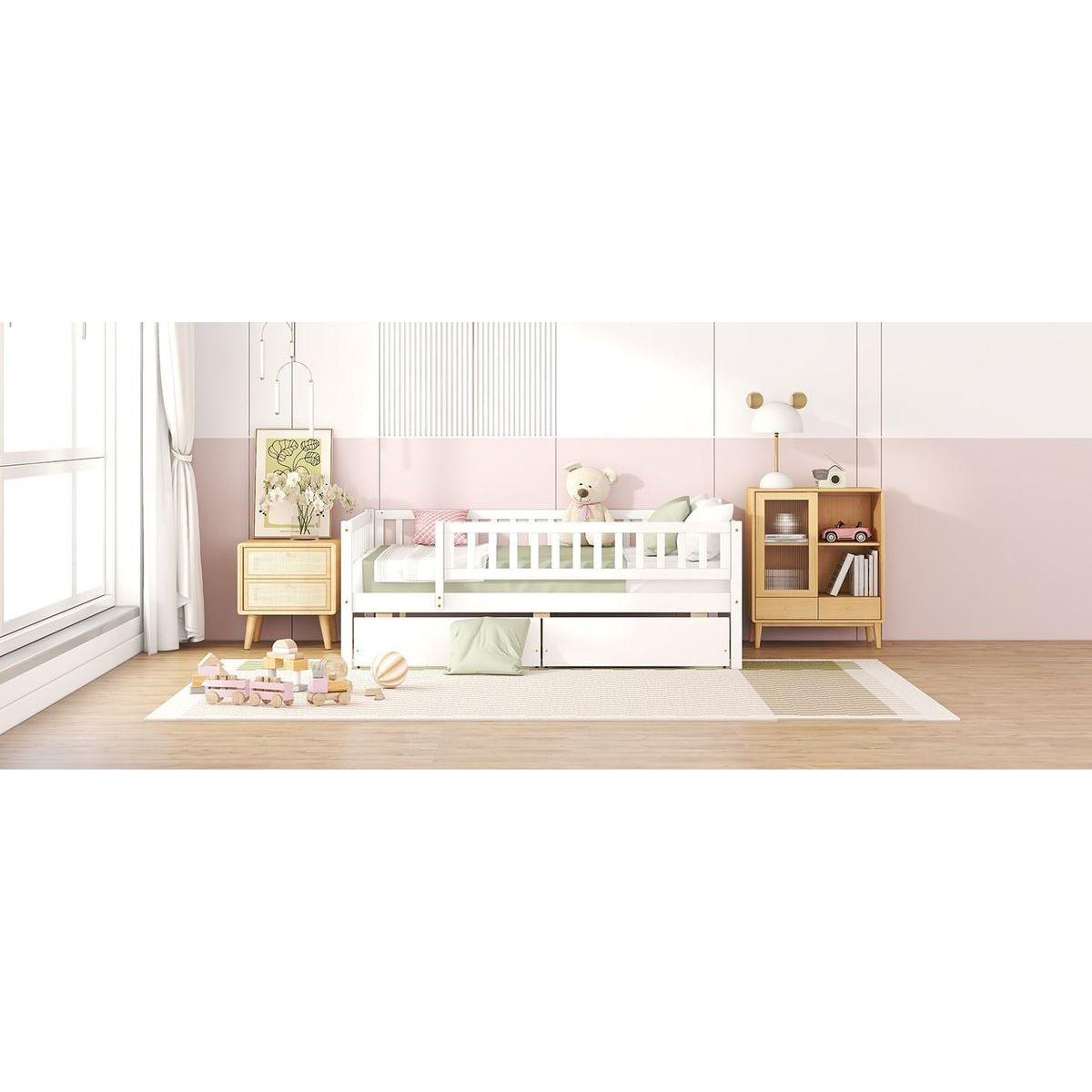 Full Size Daybed Wood Bed with Two Drawers, White - Streamdale Furniture