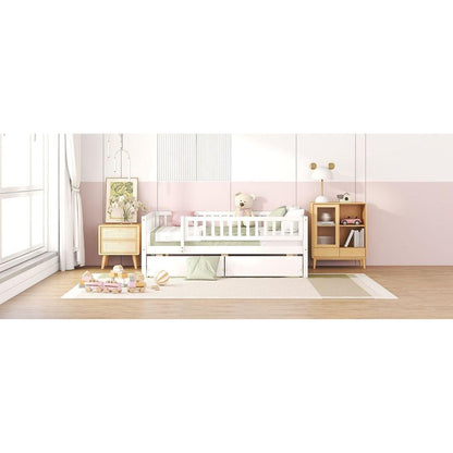 Full Size Daybed Wood Bed with Two Drawers, White - Streamdale Furniture