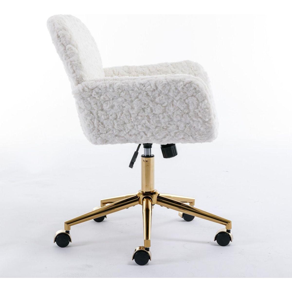 Office Chair, Artificial rabbit hair Home Office Chair with Golden Metal Base, Adjustable Desk Chair Swivel Office Chair, Vanity Chair (Beige)