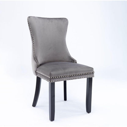 Upholstered Wing-Back Dining Chair with Backstitching Nailhead Trim and Solid Wood Legs, Set of 2, Gray, 8809GY, KD