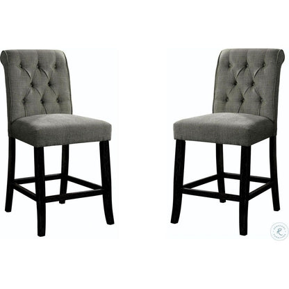 Dining Room Furniture Rustic Style Set of 2 Counter Height Chairs Grey Chenille Fabric Upholstered Tufted Kitchen Breakfast