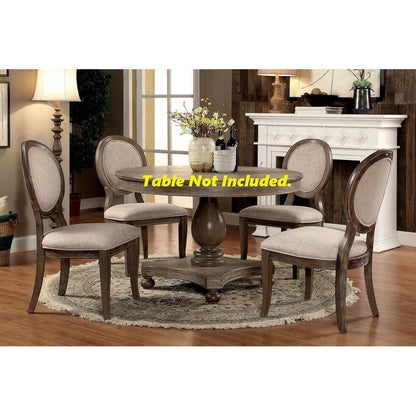 Transitional Rustic Oak and Beige Side Chairs Set of 2 Chairs Dining Room Furniture Padded fabric seat Elegant Kitchen Dining Room