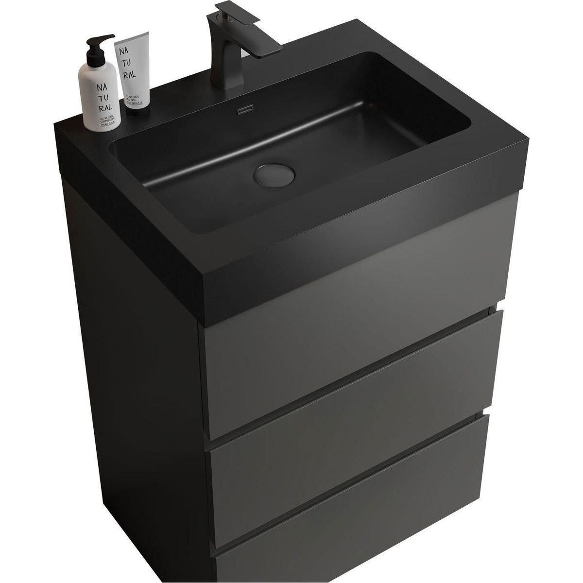 Alice 24" Gray Bathroom Vanity with Sink, Large Storage Freestanding Bathroom Vanity for Modern Bathroom, One-Piece Black Sink Basin without Drain and Faucet