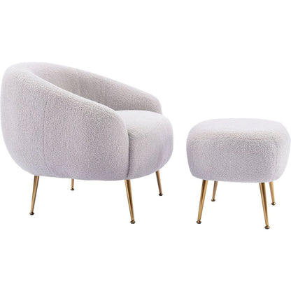 Modern Comfy Leisure Accent Chair, Teddy Short Plush Particle Velvet Armchair with Ottoman for Living Room