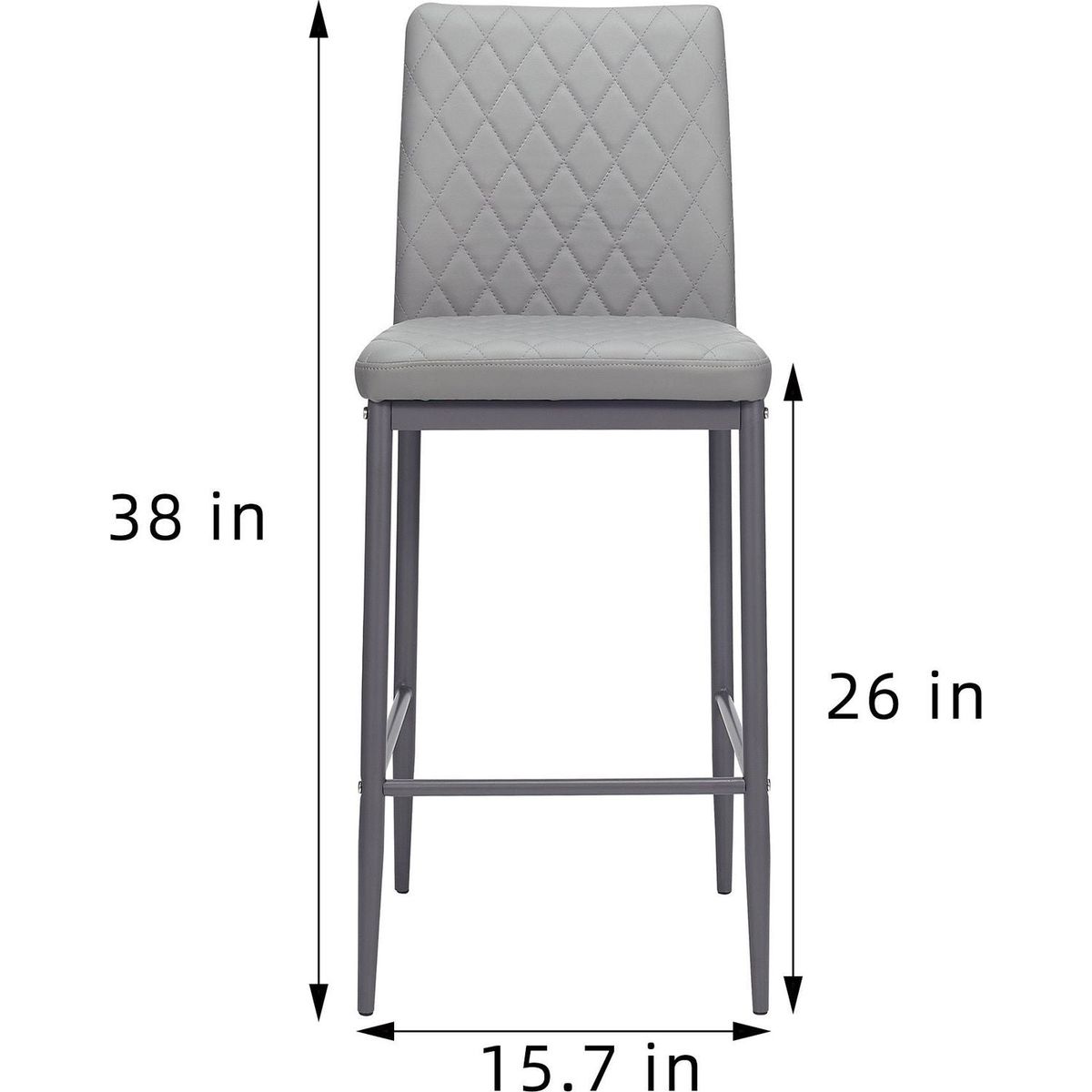 light gray modern simple bar chair, fireproof leather spraying metal pipe, diamond grid pattern, restaurant, family, 2-piece set