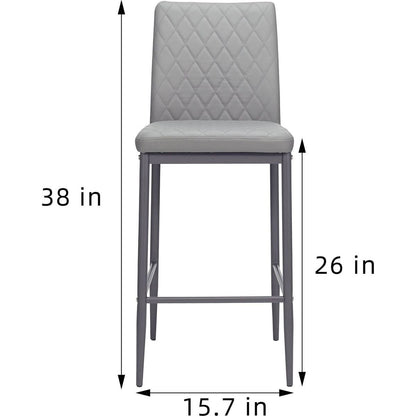 light gray modern simple bar chair, fireproof leather spraying metal pipe, diamond grid pattern, restaurant, family, 2-piece set