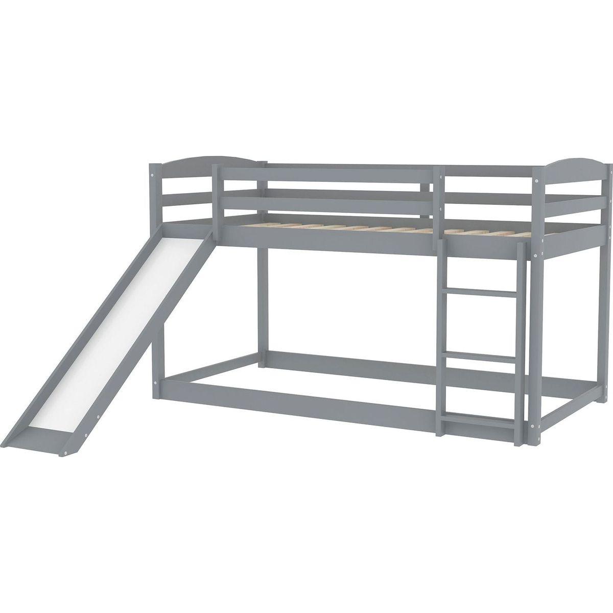 Twin over Twin Bunk Bed with Convertible Slide and Ladder, Gray