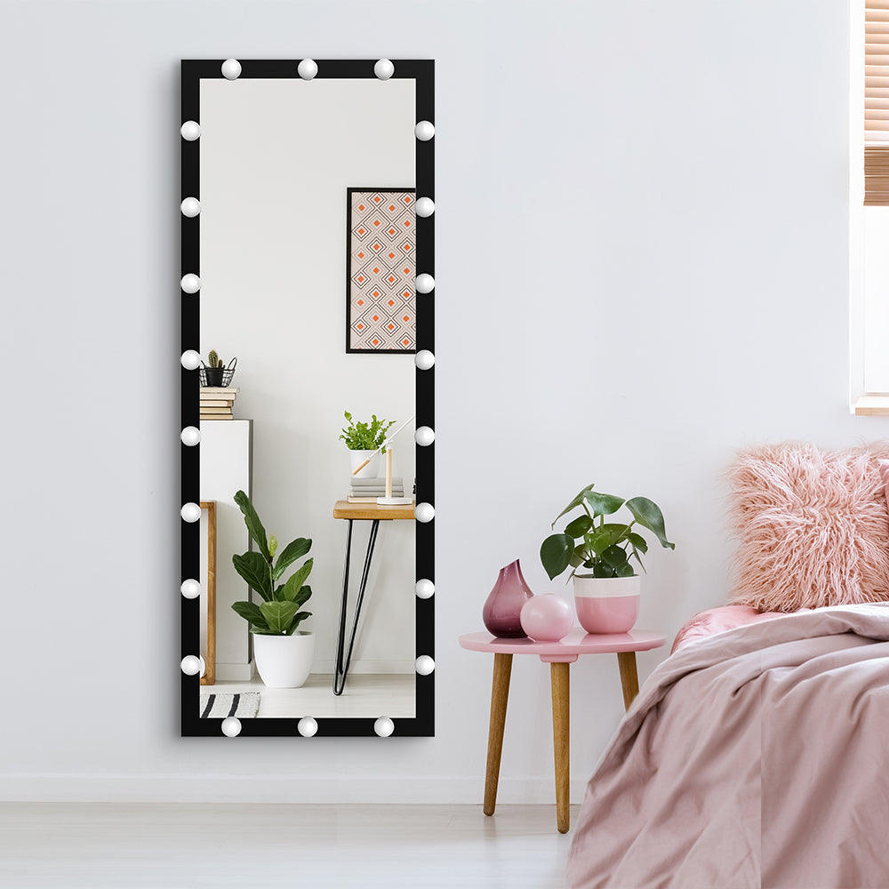 Hollywood Full Length Mirror with Lights Full Body Vanity Mirror with 3 Color Modes Lighted Standing Floor Mirror for Dressing Room Bedroom Wall Mounted Touch Control Black 63x24inch - Streamdale Furniture