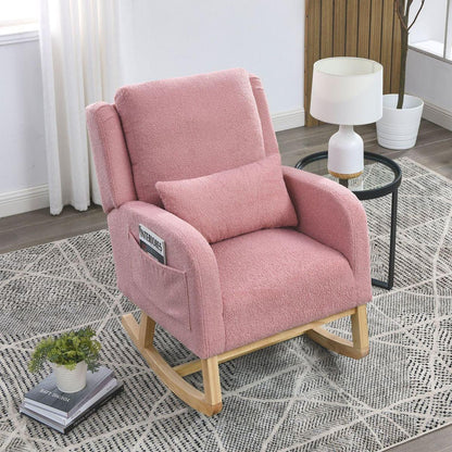 27.5" W Modern Accent High Back Living Room Casual Armchair Rocker with One Lumbar Pillow, Two Side Pockets, Teddy.