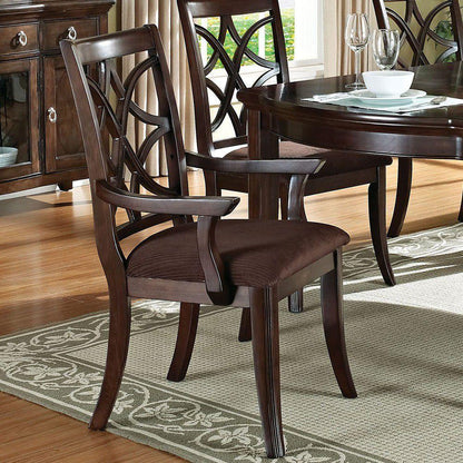 Keenan Arm Chair (Set-2) in Brown Microfiber & Dark Walnut