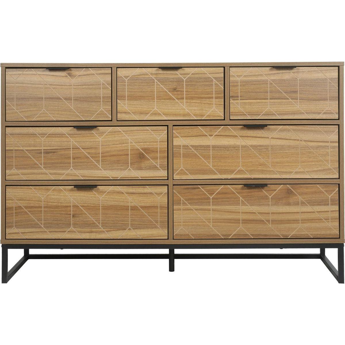 Modern 7 Drawer Dresser Wood Cabinet (Walnut)