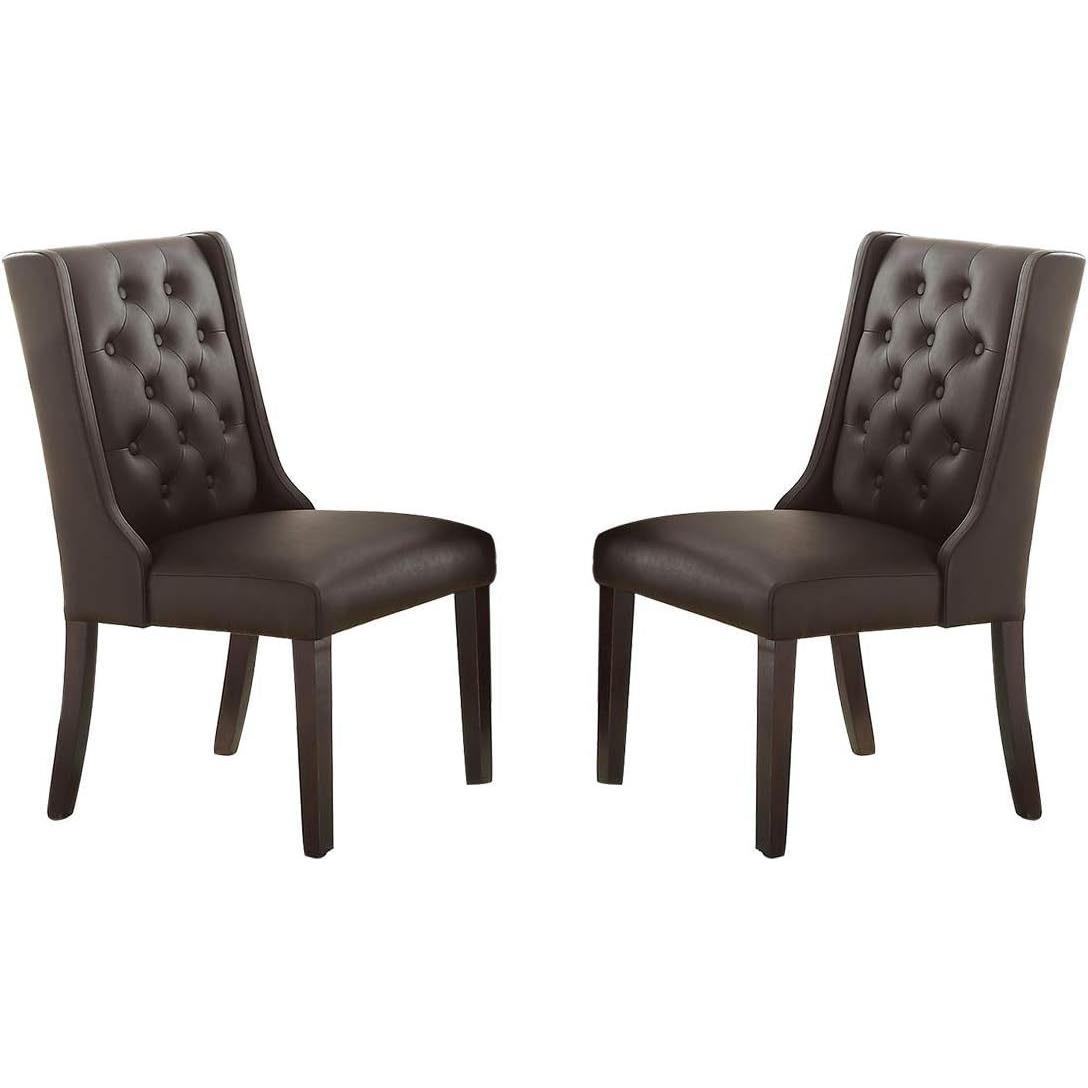 Modern Faux Leather Espresso Tufted Set of 2 Chairs Dining Seat Chair Birch veneer MDF Kitchen Dining Room