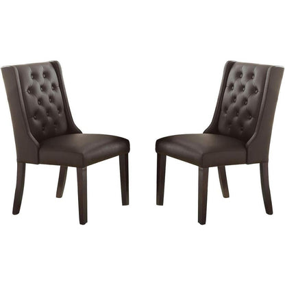 Modern Faux Leather Espresso Tufted Set of 2 Chairs Dining Seat Chair Birch veneer MDF Kitchen Dining Room