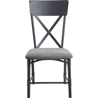 Edina Side Chair (Set-2), Gray Fabric, Oak & Sandy Black Finish