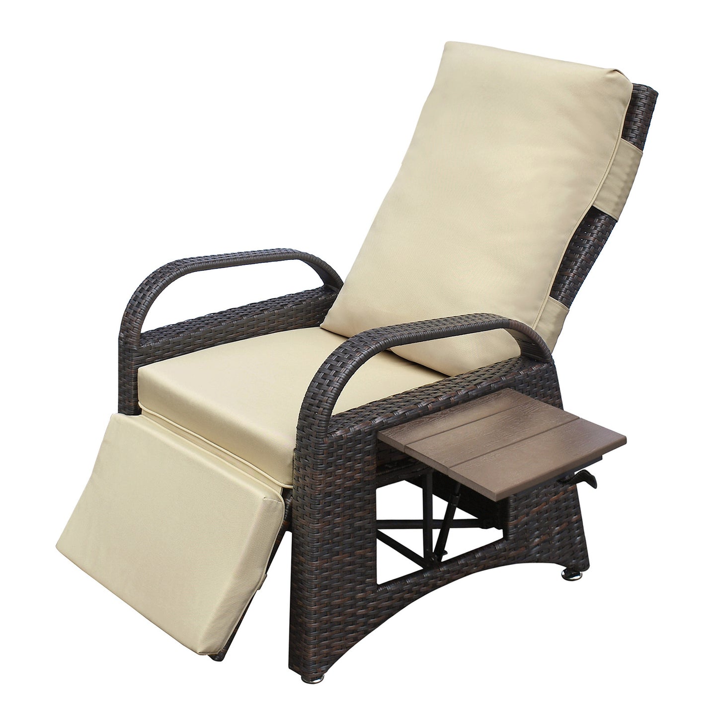 Outdoor Recliner Chair,PE Wicker Adjustable Reclining Lounge Chair and Removable Soft Cushion, with Modern Armchair and Ergonomic for Home, Sunbathing or Relaxation (Khaki)