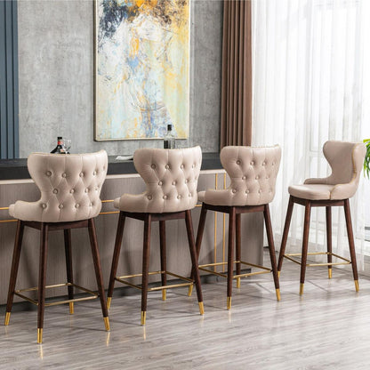 29.9" Modern Leathaire Fabric bar chairs, Tufted Gold Nailhead Trim Gold Decoration Bar stools, Set of 2 (Beige)