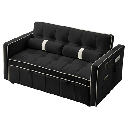 Modern 55.5" Pull Out Sleep Sofa Bed 2 Seater Loveseats Sofa Couch with side pockets, Adjustable Backrest and Lumbar Pillows for Apartment Office Living Room