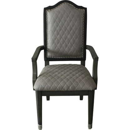 House Beatrice Arm Chair, Two Tone Beige Fabric & Charcoal Finish