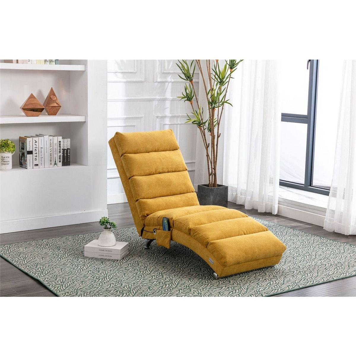 Linen Chaise Lounge Indoor Chair, Modern Long Lounger for Office or Living Room