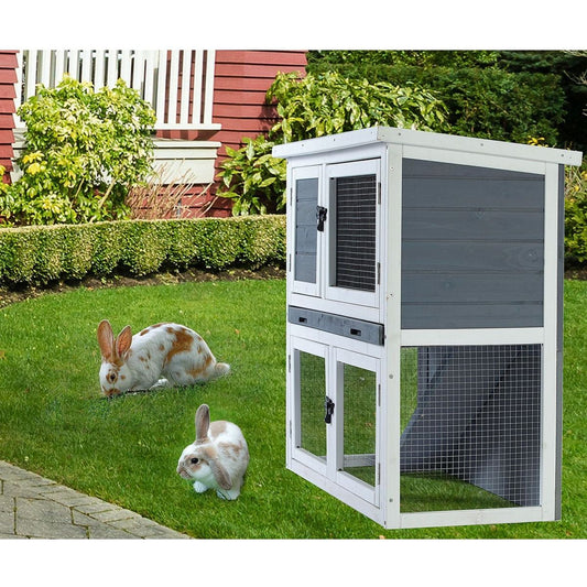 Two-layer solid wooden with easy clear tray for bunny rabbitsWooden Pet House Rabbit Bunny Wood Hutch House Dog House Chicken Coops Chicken Cages Rabbit Cage