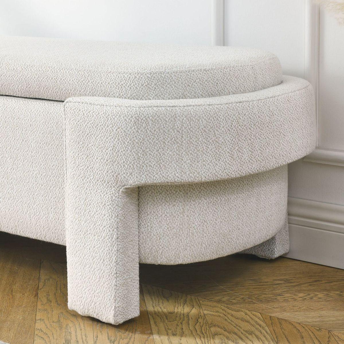 Linen Fabric Upholstered Bench with Large Storage Space for the Living Room, Entryway and Bedroom, White,(51.5"x20.5"x17") - Streamdale Furniture
