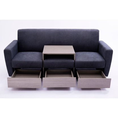 double armrests with coffee table and drawers 77.9" gray chenille living room apartment studio sofa