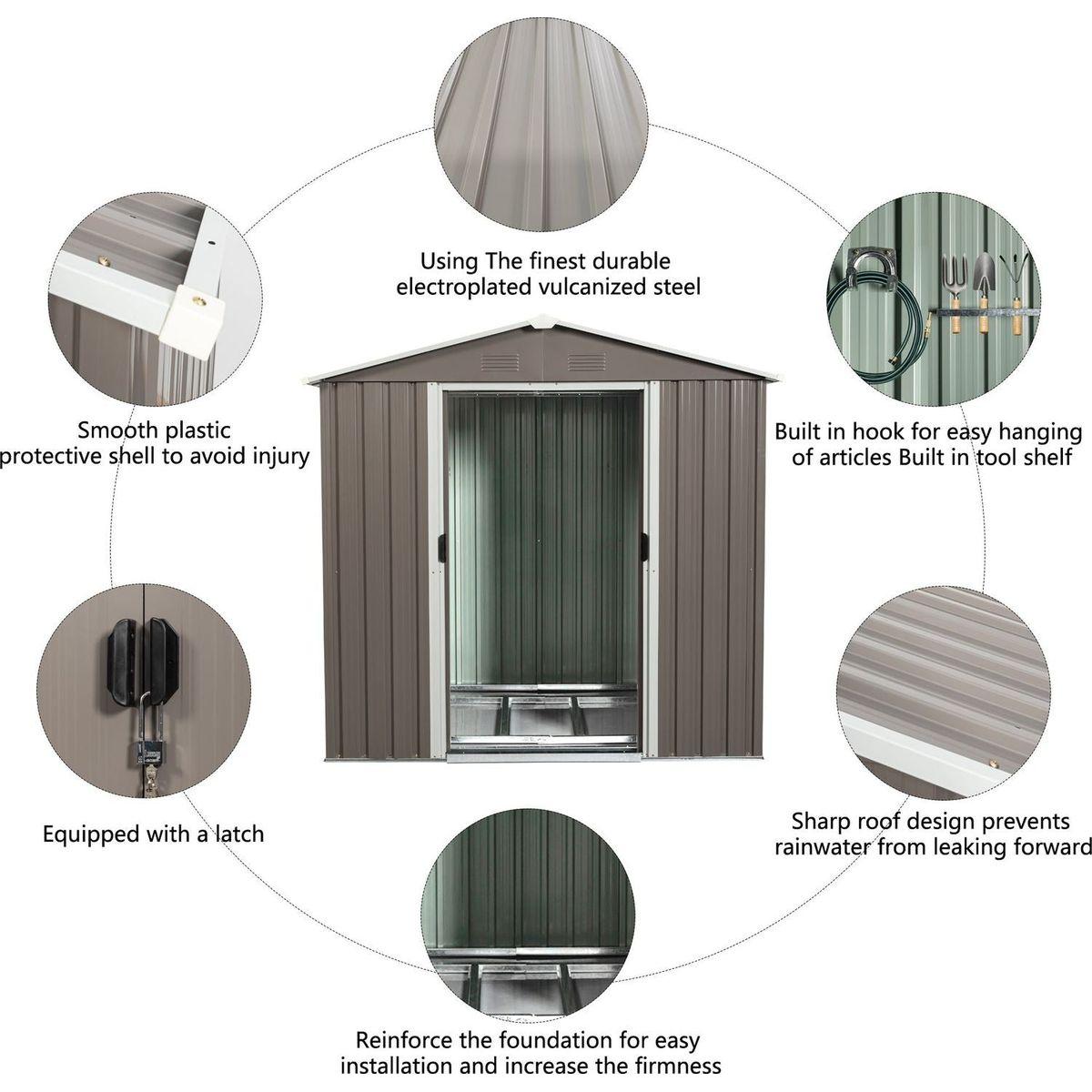 6ft x 5ft Outdoor Metal Storage Shed gray