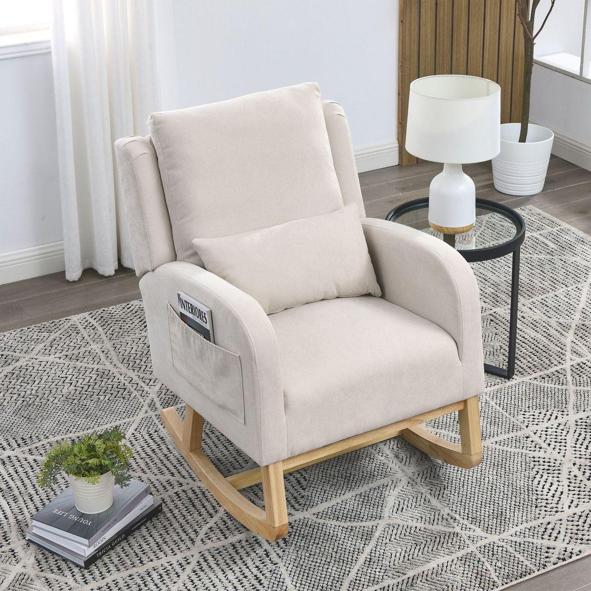 27.5" W Modern Accent High Back Living Room Casual Armchair Rocker with One Lumbar Pillow, Two Side Pockets.