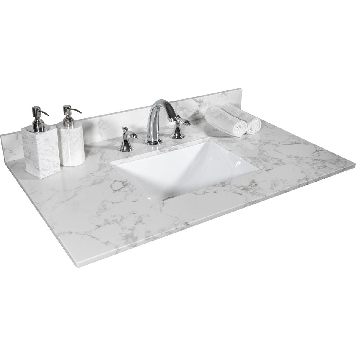 31inch bathroom vanity top stone carrara white new style tops with rectangle undermount ceramic sink and back splash with 3 faucet hole for bathrom cabinet