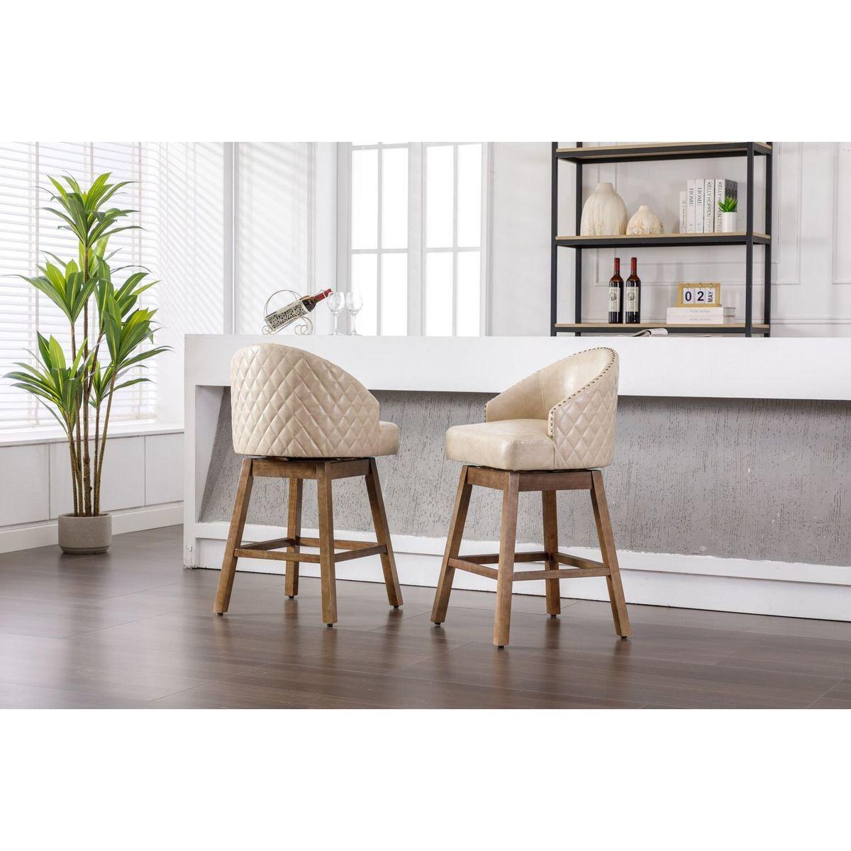 Bar Stools Set of 2 Counter Height Chairs with Footrest for Kitchen, Dining Room And 360 Degree Swivel