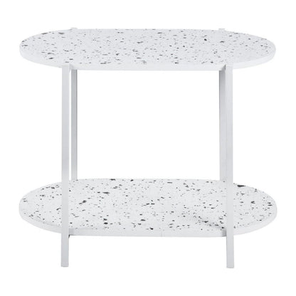 End Table 24" 2-Tiers Oval Nightstand, Modern Marble Small Table Coffee Tea Sofa Table for Living Room Indoor Balcony