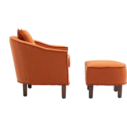 Accent Chair with Ottoman, Mid Century Modern Barrel Chair Upholstered Club Tub Round Arms Chair for Living Room