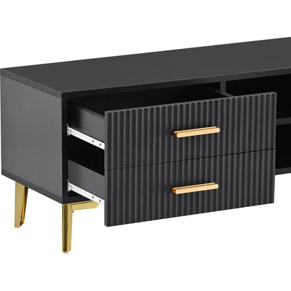 Modern TV Stand with 5 Champagne legs - Durable, stylish, spacious, versatile storage TVS up to 77" (Black)