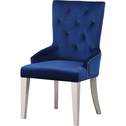 Varian Side Chair (1Pc), Blue Fabric & Antique Platinum